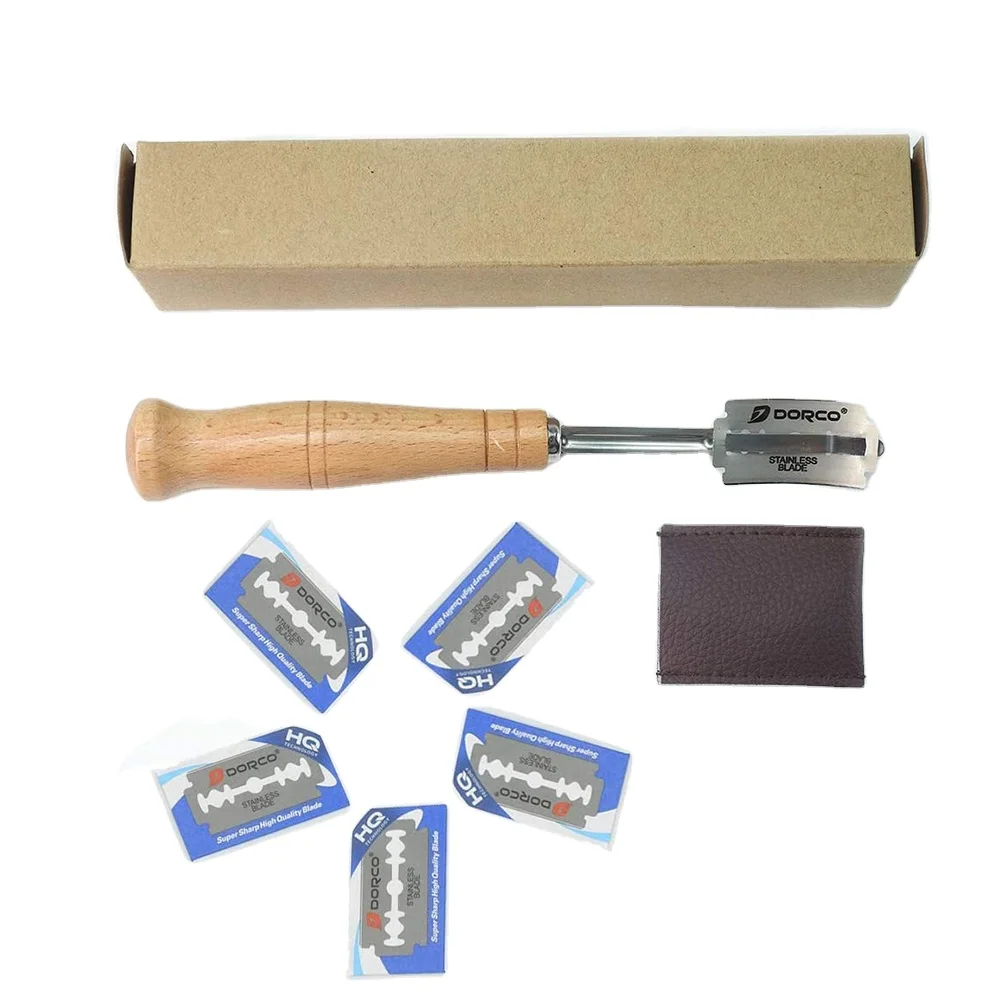 

Professional and Home Bakers Wooden Handle Bread Lame with 5 Blades, Wood