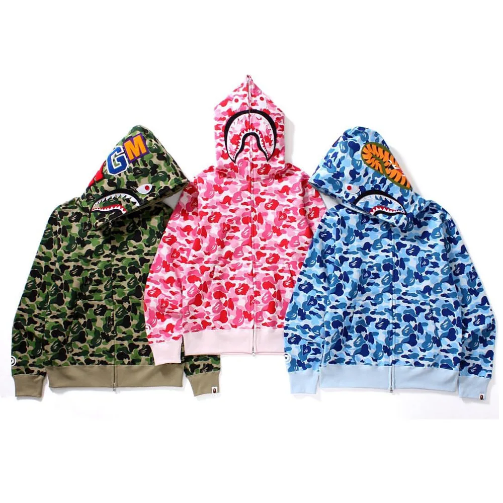 

Wholesale Source Factory Unisex Bape Hoodie Color Camo Camouflage Shark Bape Zipper Hoodie