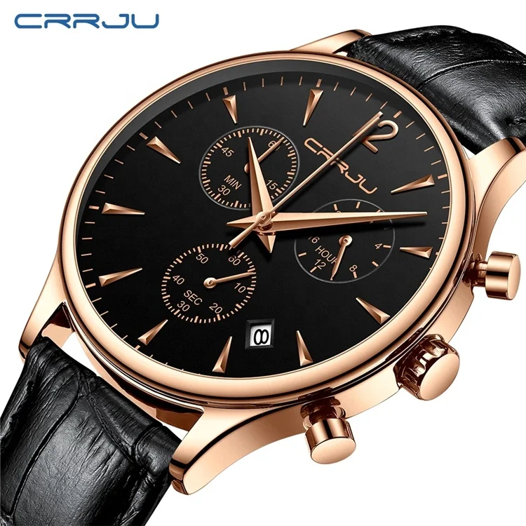 

Top Brand CRRJU 2272 Man Luxury Quartz Watch Leisure Multifunctional Leather Wristband Watches Men Chronograph Wristwatches