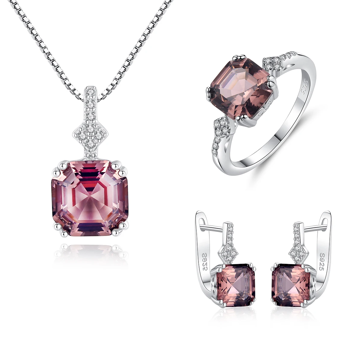 

CZCITY 2021 Smoke Color Top Quality Diamond Gemstone Women Wholesale 925 Sterling Silver Gemstone Jewelry Set