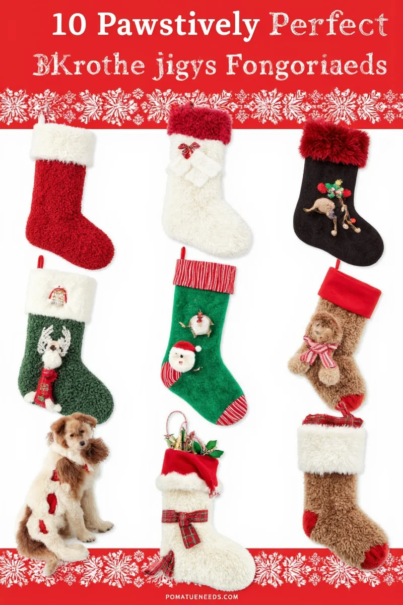 PetFusion Festive Fleece Stocking in red and green with a bone-shaped patch