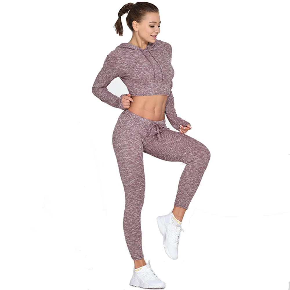 

Wholesale Women Two Pieces Gym Yoga Clothing Workout Long Sleeve Shirt And High Waist Leggings Sports Wear Fitness&Yoga Clothes, Customized colors