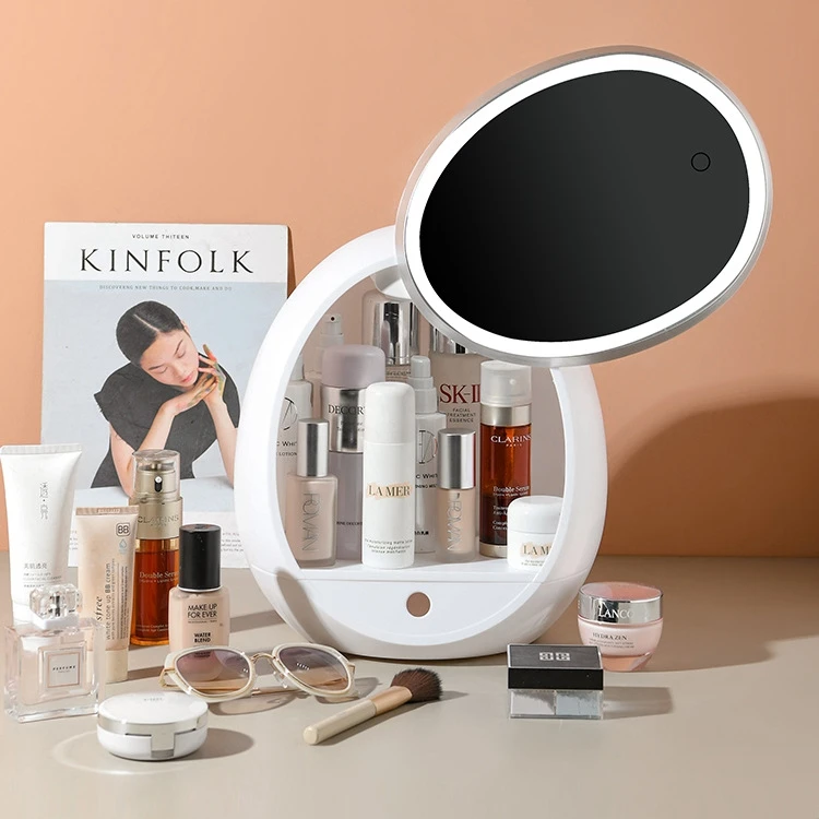 

portable Makeup Organizer USB charging line Dust-proof Cosmetic storage with LED Mirror, Optional