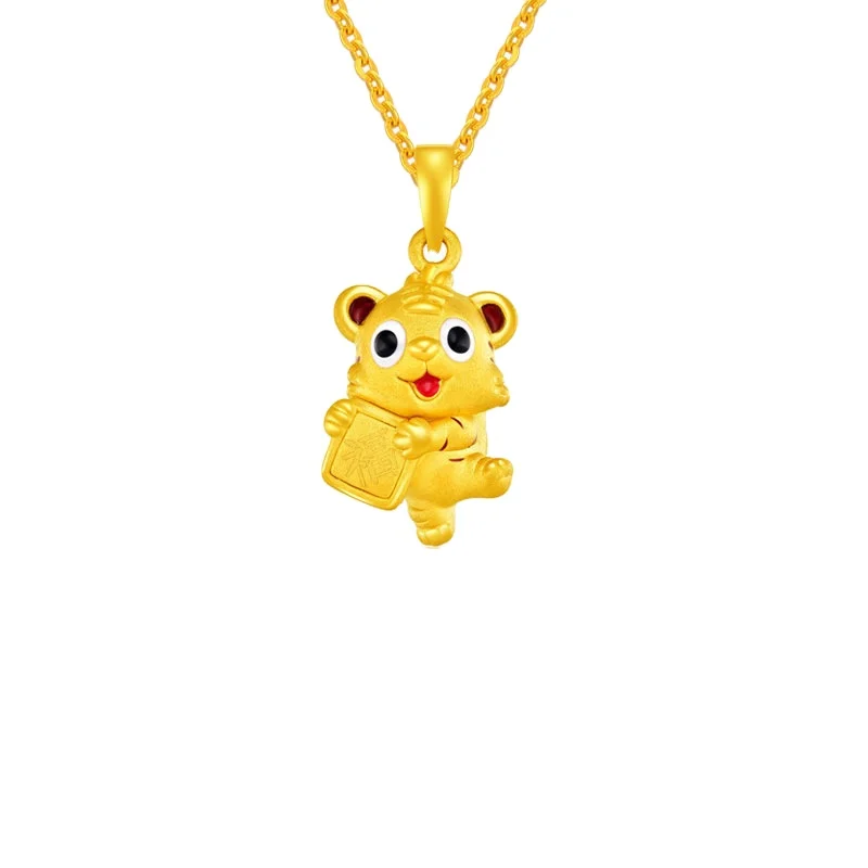 

Vietnam Sand Gold To Send Blessing Tiger Birth Year Pendant Brass Gold-Plated Cartoon Zodiac Tiger New Year Pendant Necklace