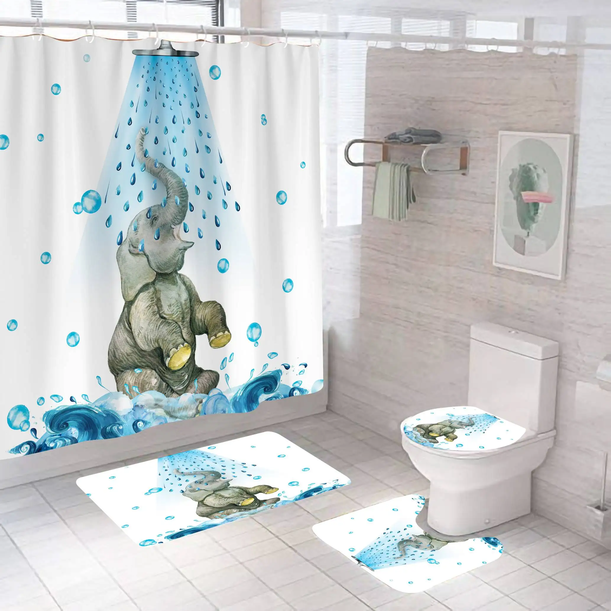 

Cheap wholesale printing blue flower designer bathroom shower curtain