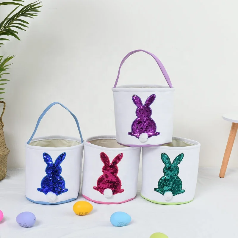 

DAMAI Easter Kids Soft Cotton Fabric Egg Portable Bag With Sequin Bunny Rabbit Basket For Party Kids Birthday Supplies