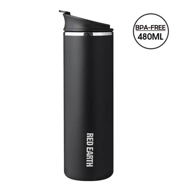 

480ml 16 oz double wall hiking water bottle sports straight fitness insulated water bottle, Black,white, red, blue