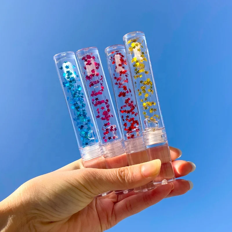 

Custom logo high quality make up vegan mini 6 color stars 24k clear lip gloss