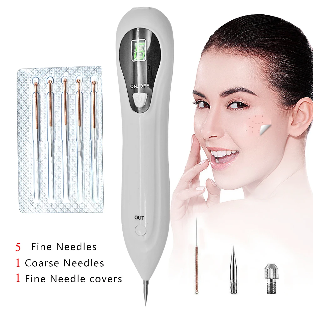 

Portable home use skin tag remover 6 levels spot removal pen with led screen, White