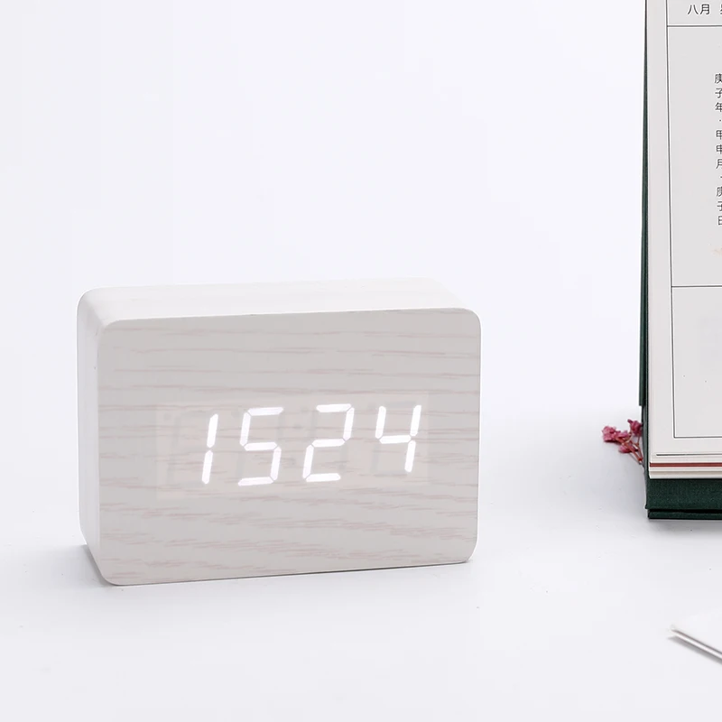 

2021 new triangle Voice control Alarm clock Led table digital time wooden clock, Customized color