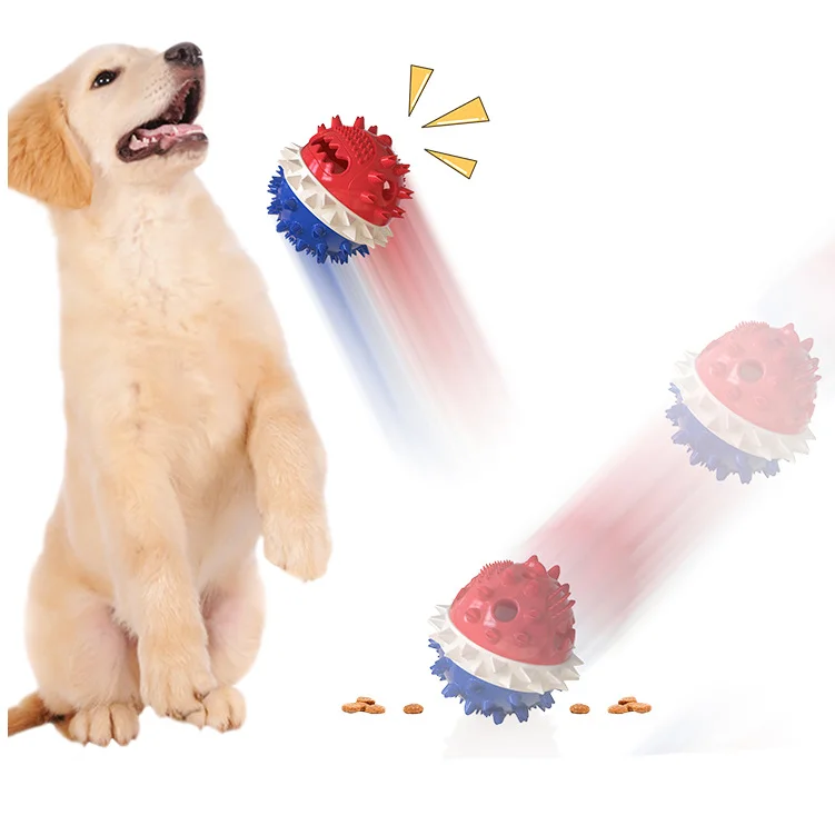 

New Amazon Hot Sale Pet Dog Chew Tooth Cleaning Toys Ball Nature Rubber Squeaky Interactive Leakage Food Pet Dog Toys