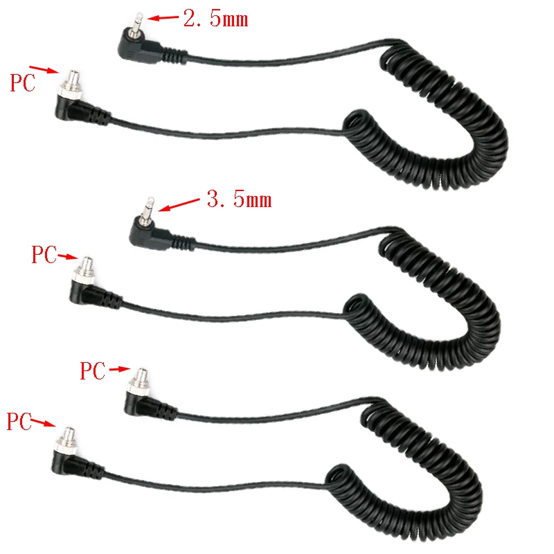 

PC-2.5mm PC-3.5mm PC-PC head Flash light pc sync cable, Black