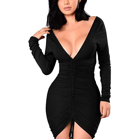 

NUBO Super Elastic Fabric PLUS SIZE Sexy Ladies Long Sleeve Party Bodycon Club Dress, Customized color available