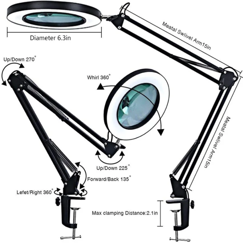 

Hot selling magnifying working lamp LED Magnifier glass with light Beauty lamp for facial nail tattoo, Black