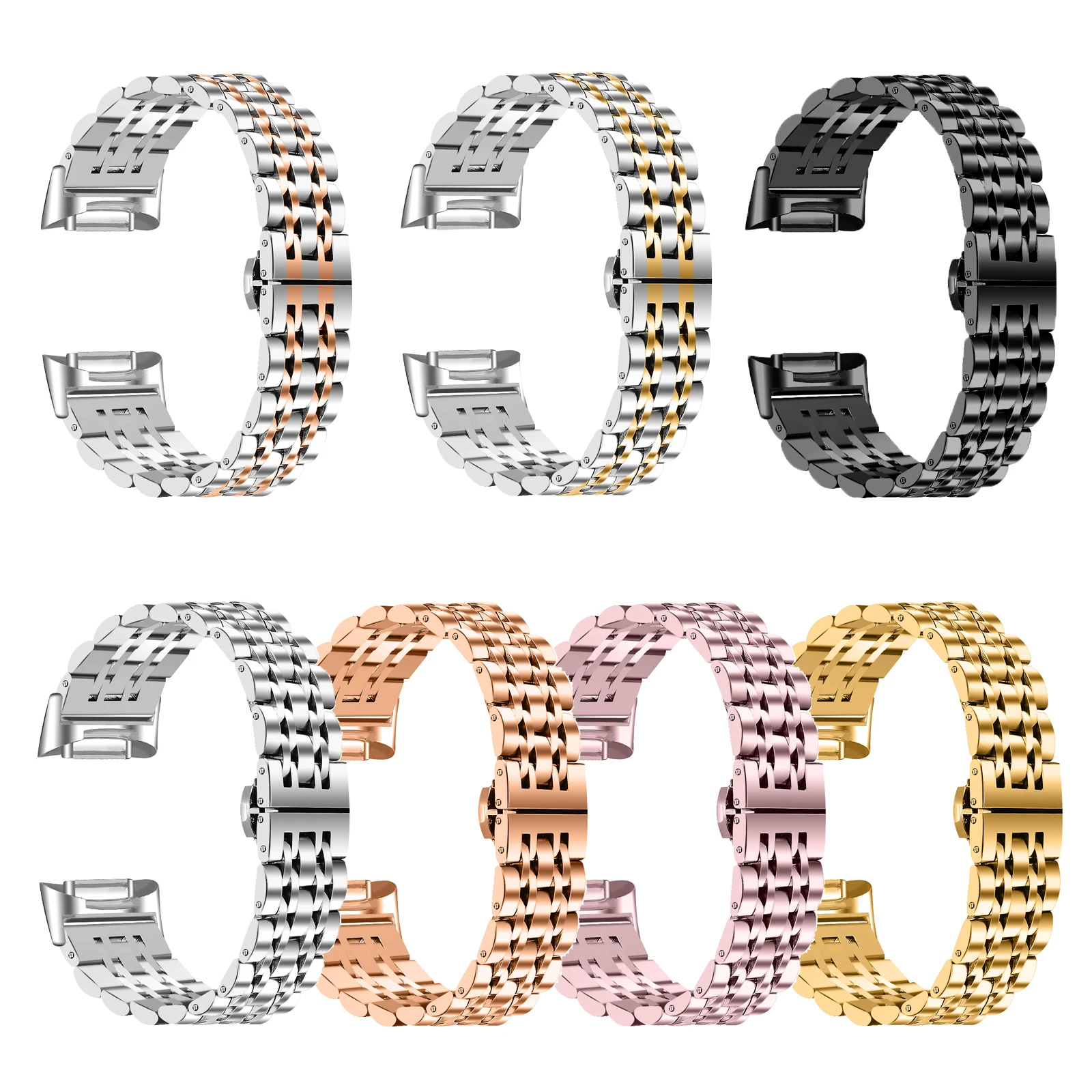 

2021 New 7 Beads Stainless Steel Band Loop For Fit-bit Charge 5 Metal Watch Link Bracelet Chain Wrist Strap