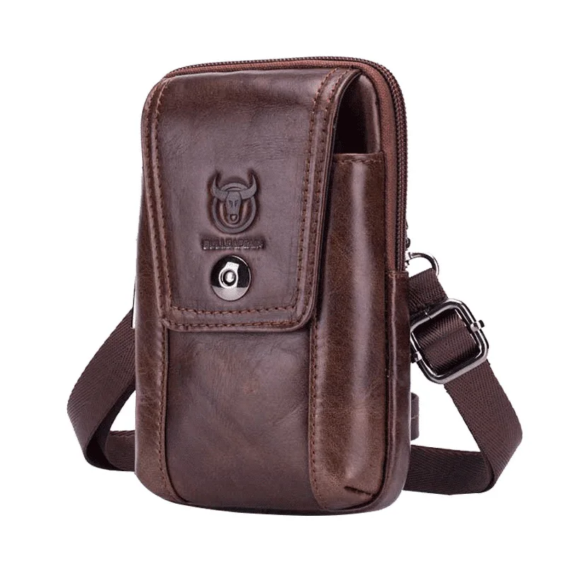 

BULL CAPTAIN Casual Belt Bags Multifunctional Mobile Phone Genuine Leather Crossbody Messenger Bag For Men, 2 colors