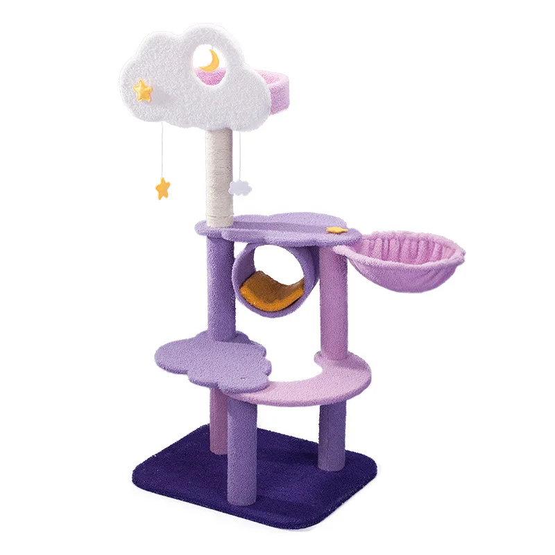 

Multifunctional Pet Climbing Frame Large Cat Board Scratching Post Toy Cute Purple Cat Tree Luxury Cat Tower Villa, Customized color
