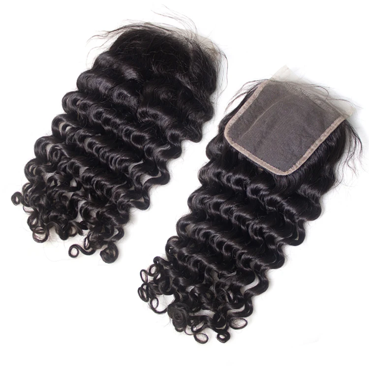 

GS cheap deep wave human brazilian virgin hair weave 3 bundles with hd lace closure, virgin 3 way part hair closure, Natural color