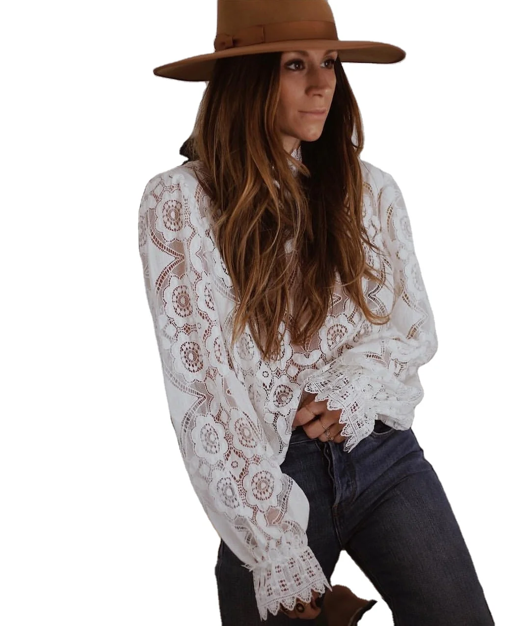 

Lace Hollow Out Tops Tee Long Sleeve Women T Shirts 2020 Summer Autumn