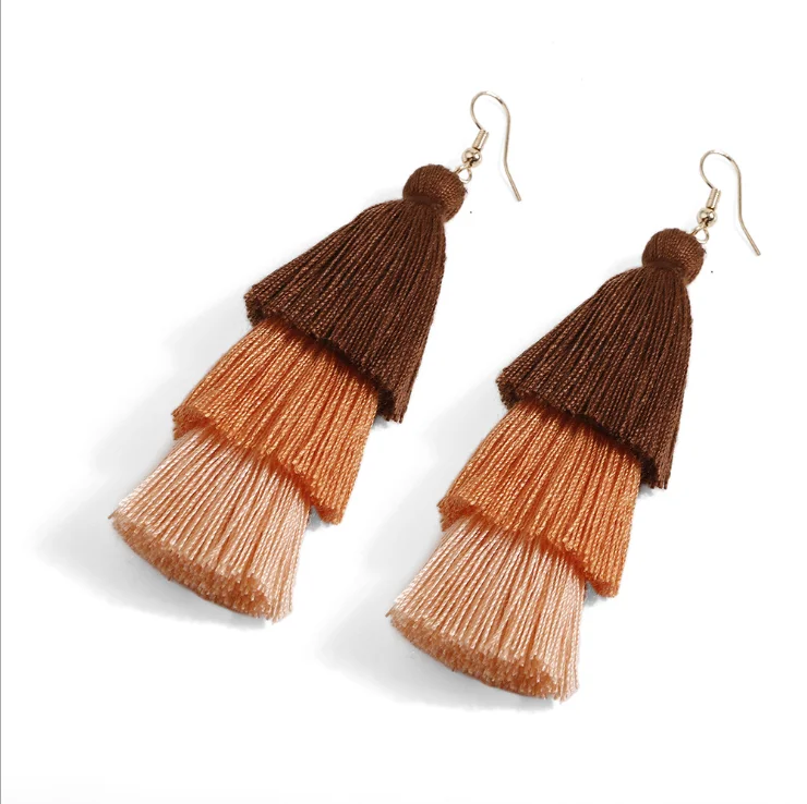 

new design Fashion Jewelry Statement Vintage Silk Bohemian Long Tassel Drop Earrings