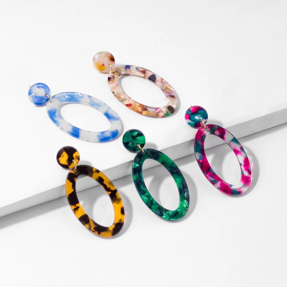 

Bohemia New Design Multicolor Leopard Plastic Oval Dangle Drop Earrings Colorful Geometric Acrylic Drop Earring
