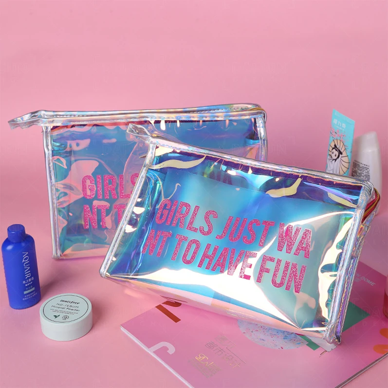 

Low MOQ100 Custom Logo Travel products cosmetic Holographic Bag Makeup Bag cosmetic pouch