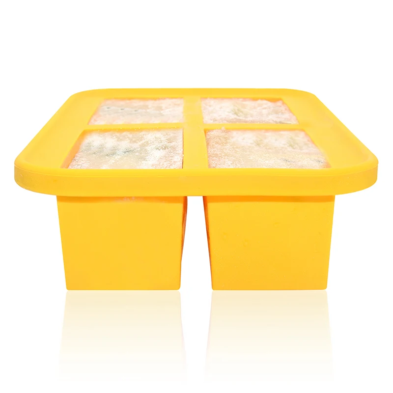 

Large Square Ice Cube Molds Silicone Food Storage Container Soup Tray Extra-Large Silicone Freezing Tray with Lid, Yellow