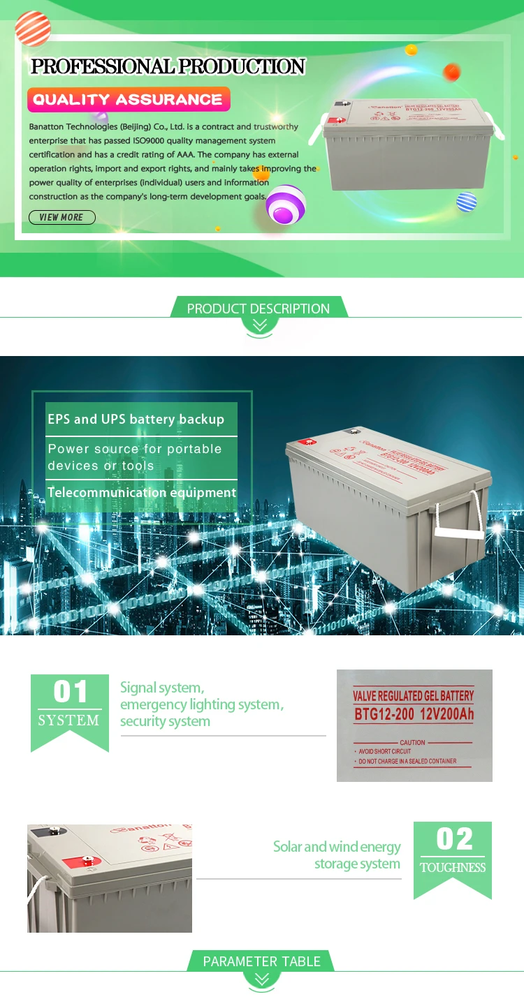 Banatton 12V 200AH Bateria Battery Solar Lead acid Battery Deep Cycle Lead Acid GEL Solar Battery Pil Solar Baterai Accu