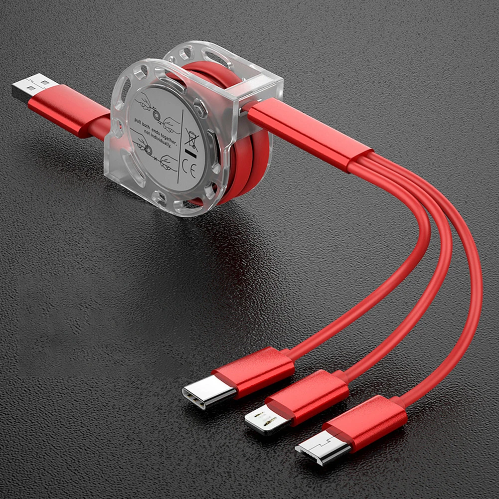 

Wholesale On Stock Fast Charging Charger Mobile Phone Cable Led Micro Usb Type C 3 in 1 Retractable Portable Charging Usb Cable, Red, blue, silver, black, pink