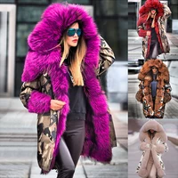 

New Camouflage Costume Occident Winter Dress Warm Mink Hair Collar Hooded Cotton-padded Clothes Fur Coat Women