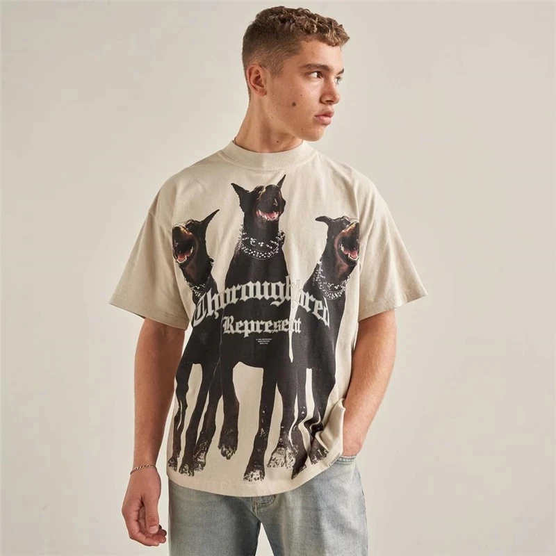 

Dropshipping THOROUGHBRED Represent Tee Boys Girls Couple Hunter Graphic Represent Hound T-shirt Vintage Tops Washed T shirt, 18 color as the pictures show