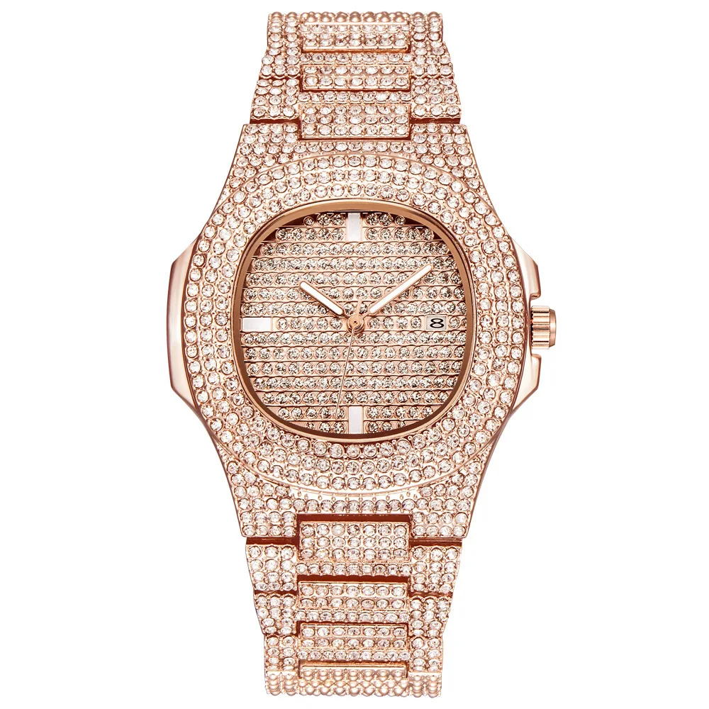 

Women Watches Top Brand Luxury Full Diamond Watch Men Custom Alloy Band Square Quartz Wristwatch Relogio
