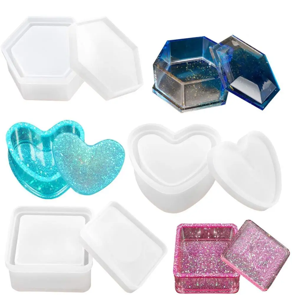 

3 Shape Box Resin Molds Heart Hexagon Square Silicone Storage Box Mold
