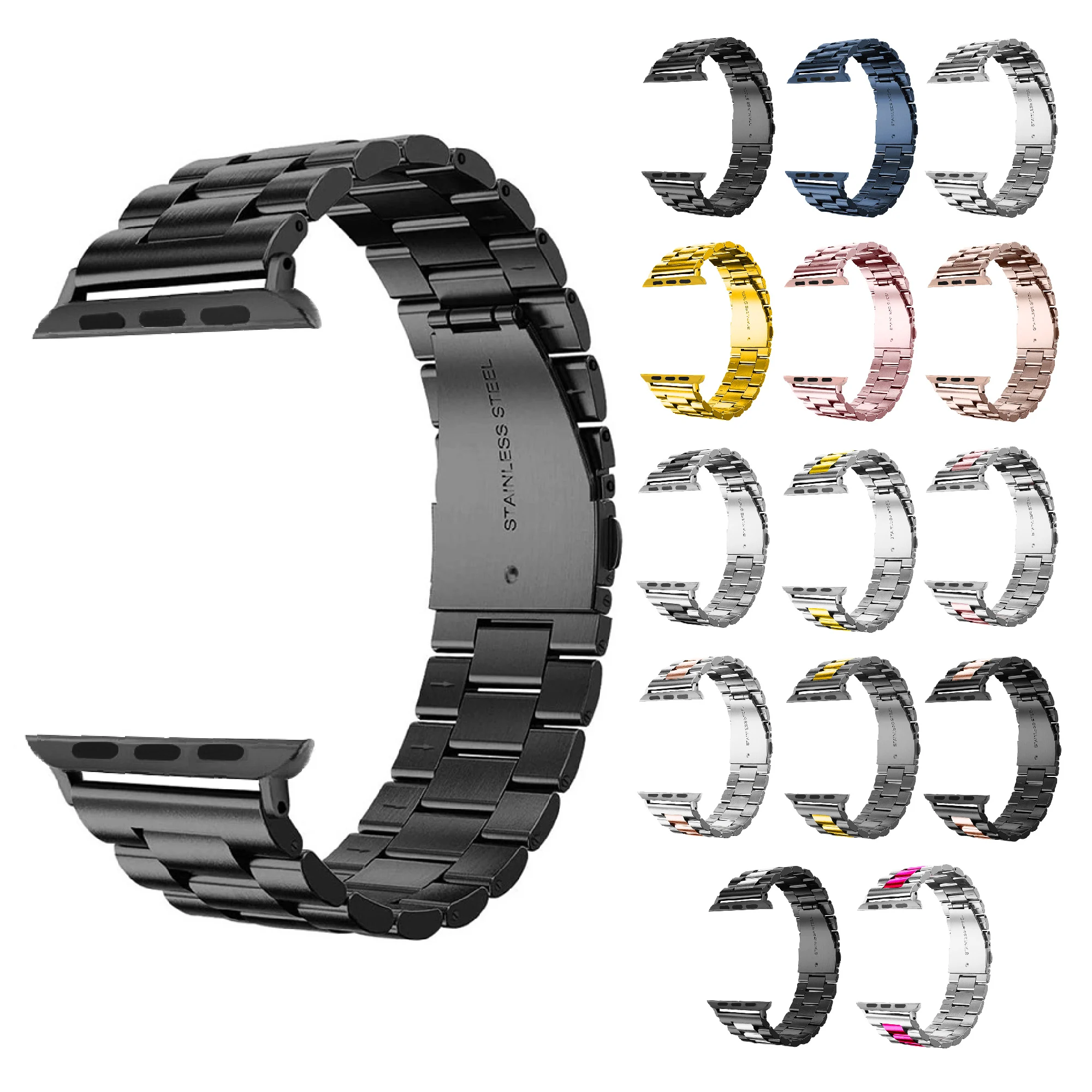 

LOGO Custom Three Strains Gold 304 Stainless Steel Metal Belt Wrist Smart Watch Strap Band For Apple iWatch 7 6 5 4321 41mm 45mm