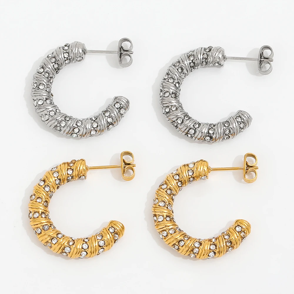 

JOOLIM Trendy 18K Gold Plated PVD Waterproof Tarnish Free Luxury Crystal Stainless Steel Hoop Earring Fashion Jewelry
