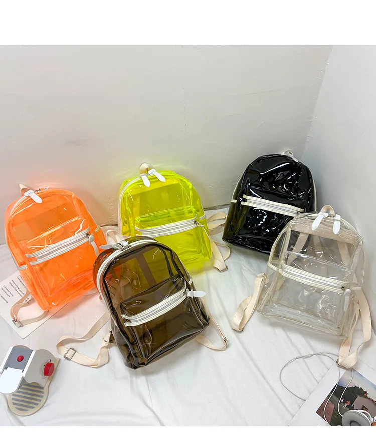 

Jelly backpack women 2021 fashion new backpack Korean transparent neon candy mini backpacks ladies, 5 colors as pic