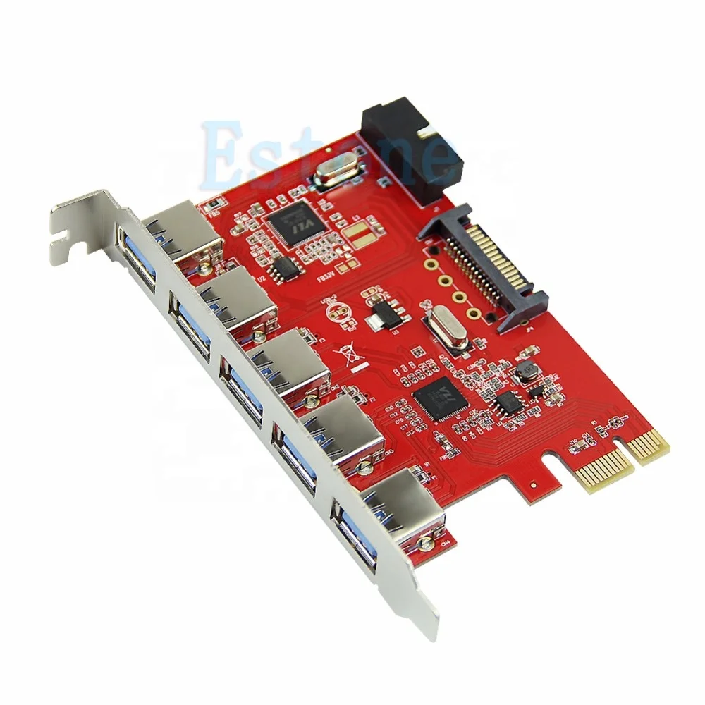 

PCIE TO USB 3.0 5 Port USB3.0 HUB To PCI-E Express Card Adapter 20pin 15pin SATA for XP WIN 7 8 10, Red