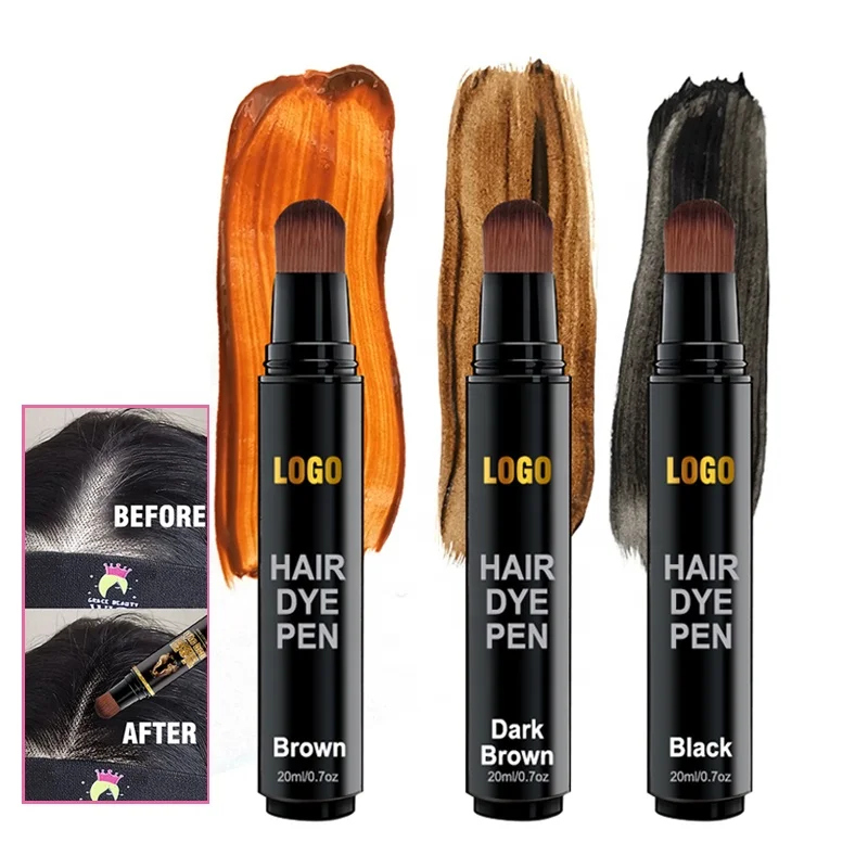 

Private Label Hairs Dye Pen Touch Up Root Concealer To Correct Over Bleached Wig Knots Black Hair Dye Pen With Brush, Black, dark brown, brown