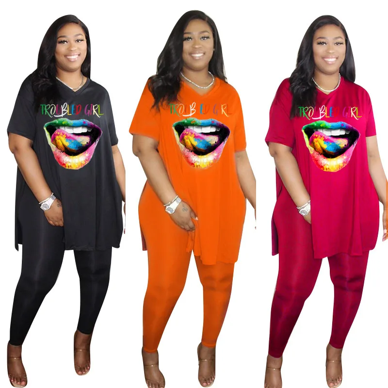 

Factory Direct Plus Size Polyester Leisure Printing Two Piece Set Women Clothing