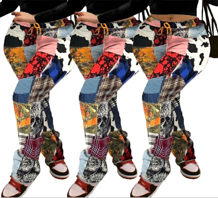 

New Arrival Fall Women's Casual Black Straight Pants Simple Loose Plus Size Street Style Ladies Digital Printed Plus Size Pants