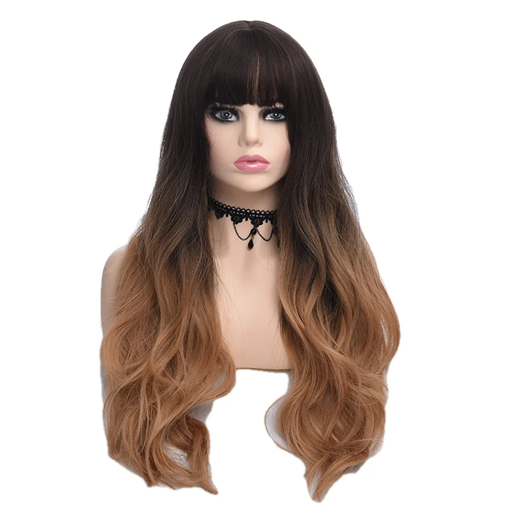 

Long Straight And Natural Wave Blonde Cap Wig Head Heat Resistant Fiber Brown Synthetic Lace Wigs, Natural color lace wig