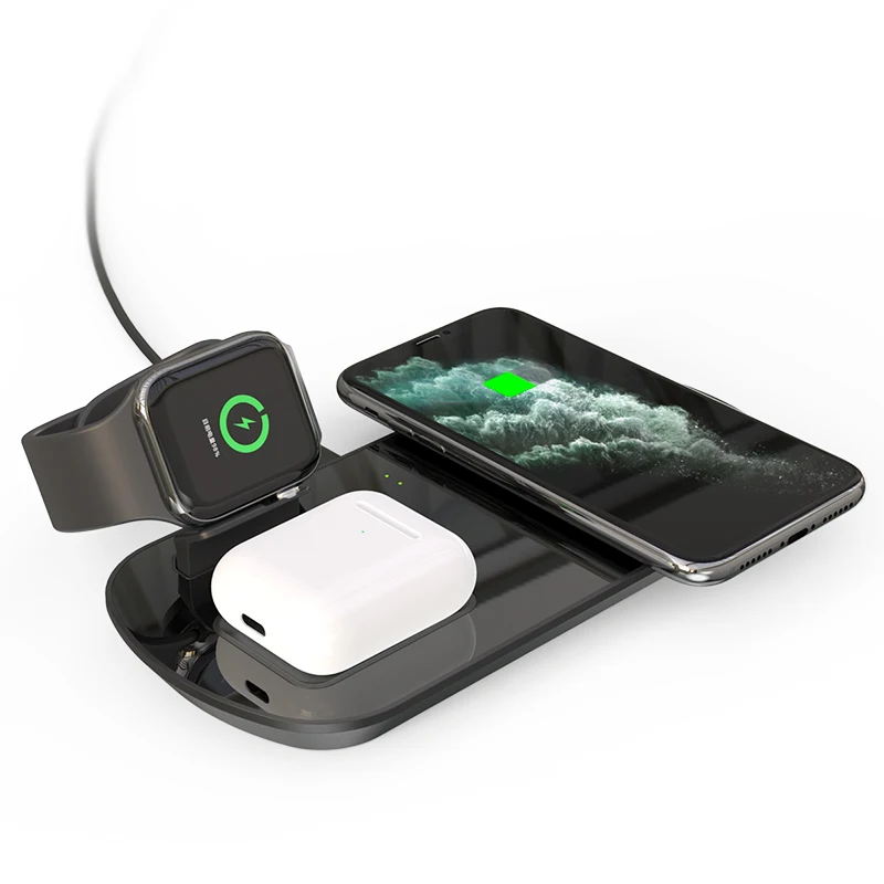 

3 in 1 Wireless Fast Charger Station Magnetic 15W Qi Original Factory For Apple Watch 1/2/3/4/5/6/SE/AriPods/iPhone/Samsung, Black or customized