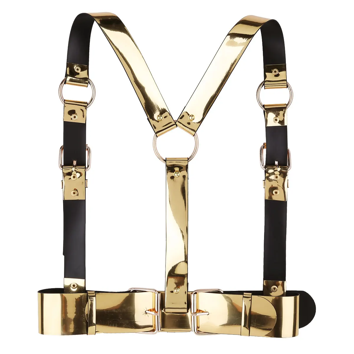 

iEFiEL Man Woman Unisex Faux Leather Adjustable Body Harness Y Belt with O-Rings Clubwear