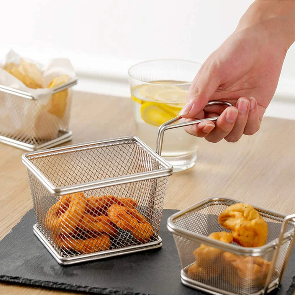 

Stainless Steel Mini French Fries Small Gold Chip Metal Square Baskets