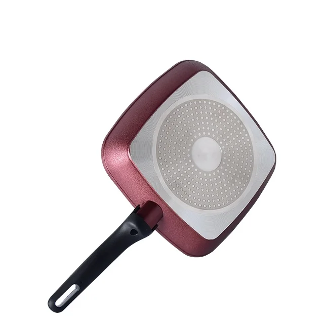 

Durable nonstick forged aluminum cookware square grill pan, Red wine