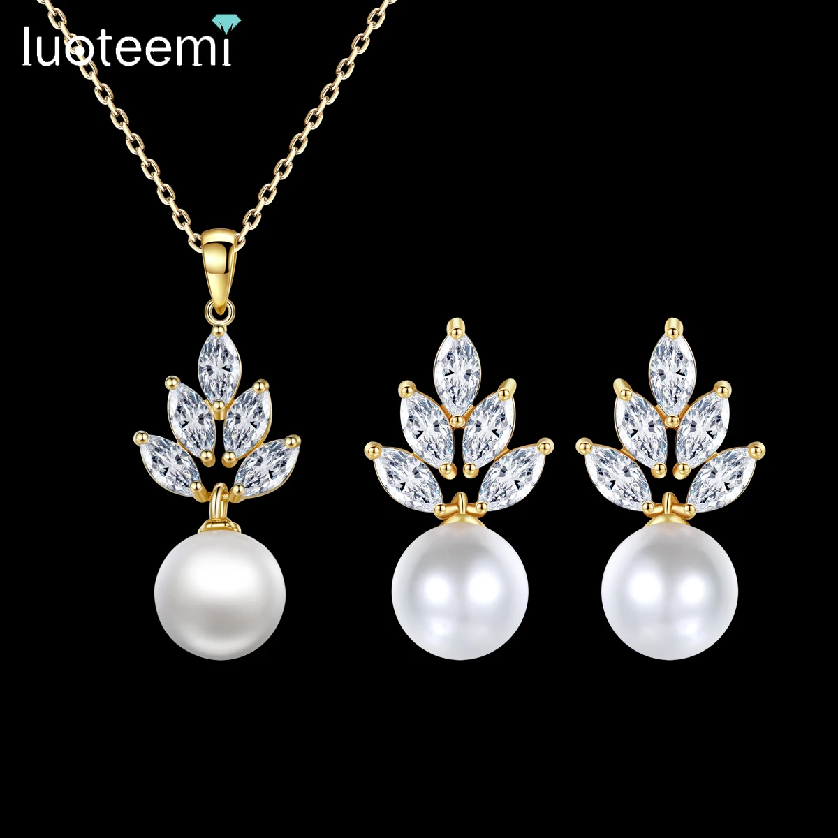 

LUOTEEMI Set Necklace Earring Woman Earings Hot Sale Flower Summer Cubic Zirconia Designer Pearl Jewelry