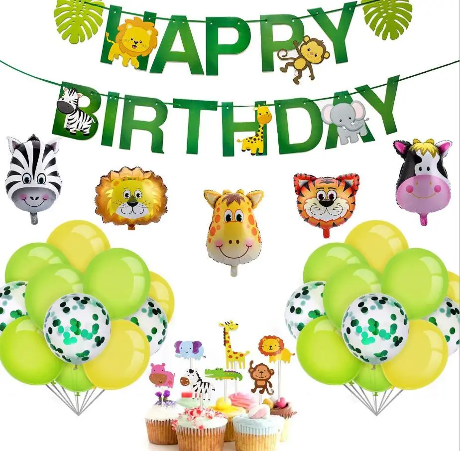 Jungle Leaves Happy Birthday Sets Jungle Animals Birthday Decorations ...