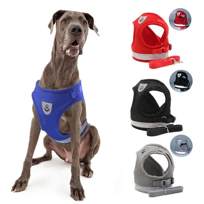 

wholesale large reflective buckle closure vest dog harness and leash set
