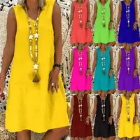 

New Summer Women's Dress Hot Sale Solid Color V-neck Large Size Skirt Dress