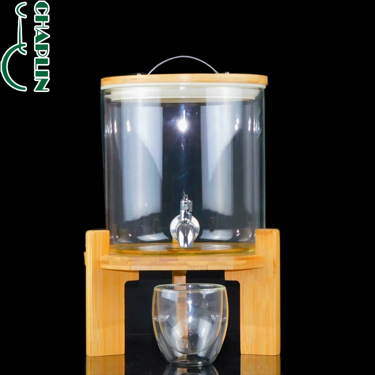 

5/8/11L Airtight Hot and Cold Water Glass Drink Water Juice Beverage Dispenser With Tap Alcohol Ginseng Glass Bottle Dispenser, Customized color
